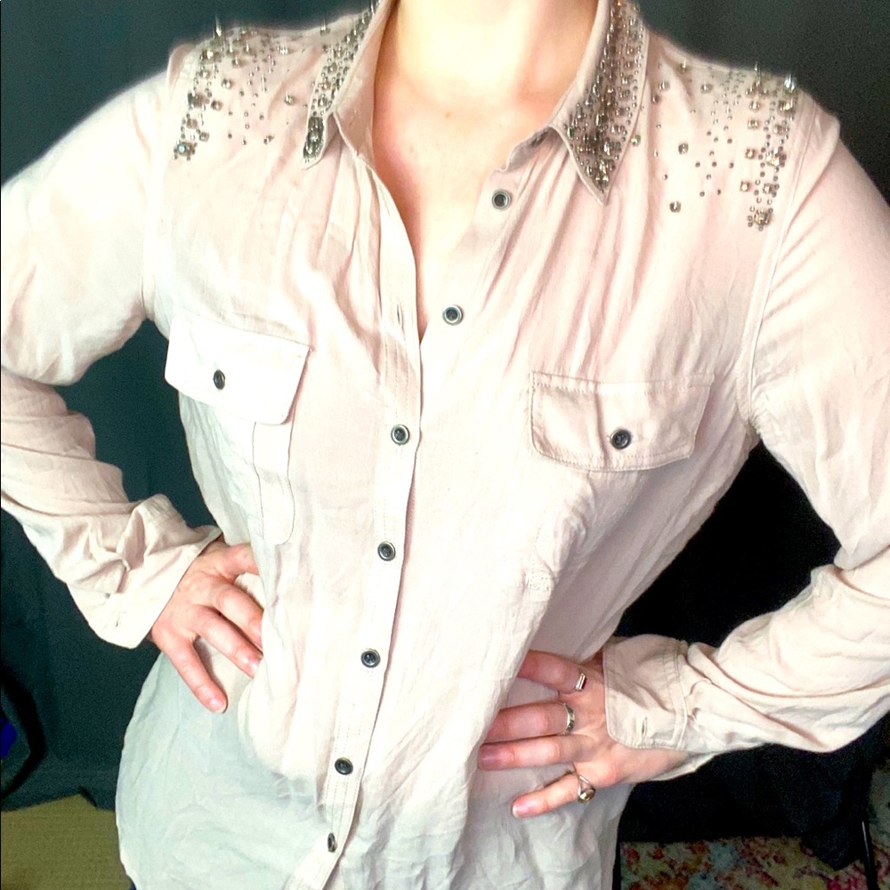 Topshop Jeweled Button Down